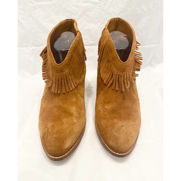 JOIE Makena Suede Fringe Ankle Boots Booties Shoe Camel Tan Sz 37.5/6 US - Picture 3 of 7